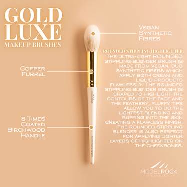 GOLD LUXE Makeup Brush - *Rounded Stippling Highlighter*