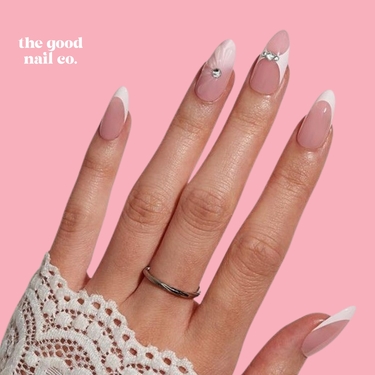 THE GOOD NAIL CO - Press-On Gel Nail Kit - FRENCH DIAMONDS - Medium Almond