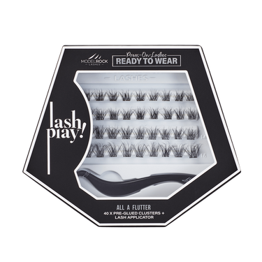 LASH PLAY Ready to Wear Pre-Glued Box Set - 'ALL A FLUTTER' - 40 x Cluster + Lash Applicator - Mixed Lengths