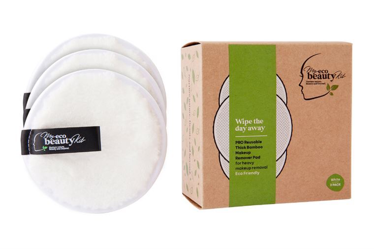 MY ECO BEAUTY KIT - 'PRO' RE-USABLE 'THICK BAMBOO'  MAKEUP REMOVER PAD - For 'Heavy Makeup Removal'  -  'WHITE 3pk'
