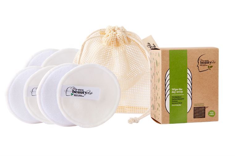 MY ECO BEAUTY KIT - THIN BAMBOO Cotton - RE-USABLE Makeup remover pads  -  'WHITE' 6pk  Includes 'BONUS' cotton wash bag