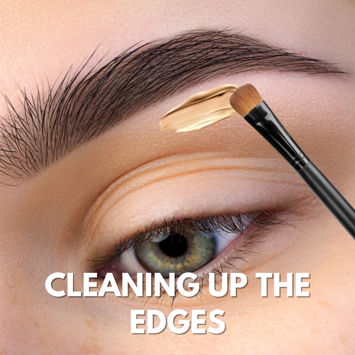 Adding concealer under eyebrow with makeup brush