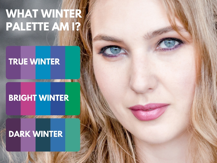 Girl's face with example of three winter palettes