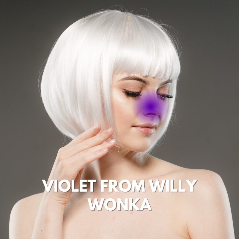 A girl wearing Halloween makeup idea by Modelrock - VIOLET FROM WILLY WONKA