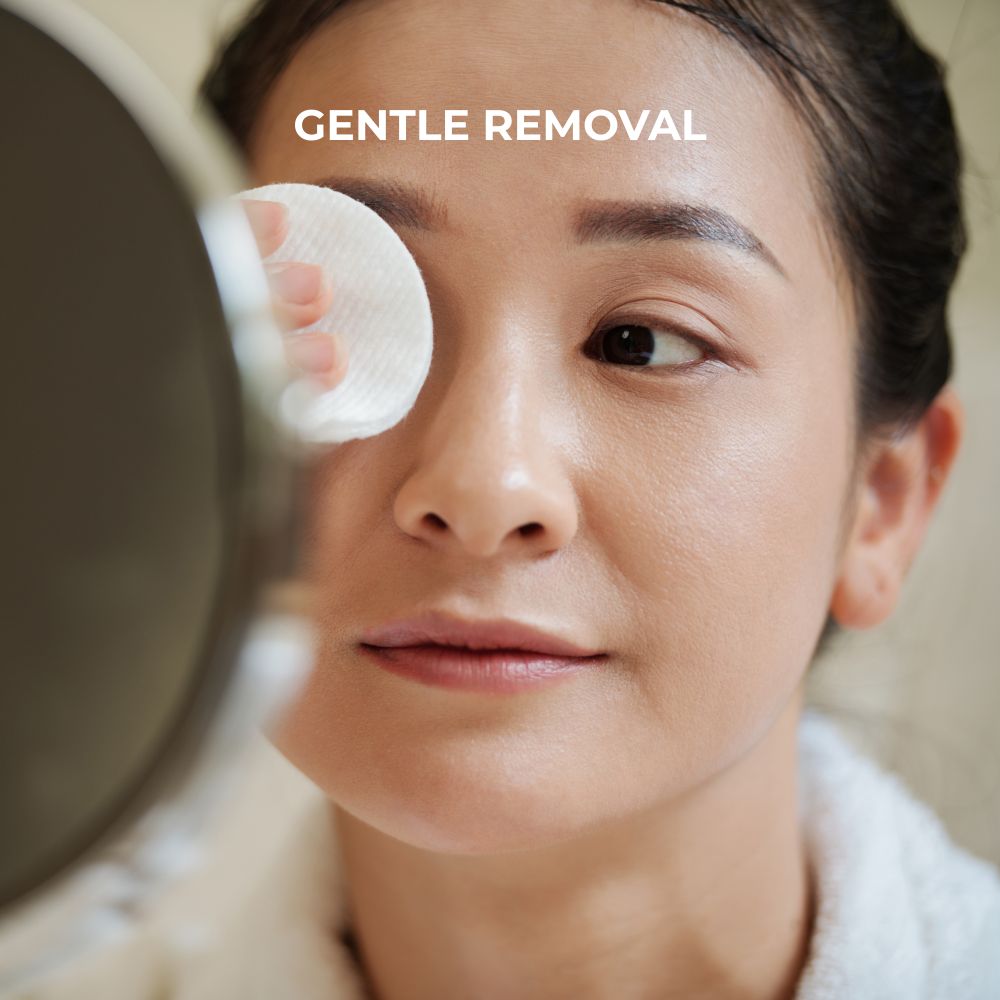 Lady removing makeup from eye