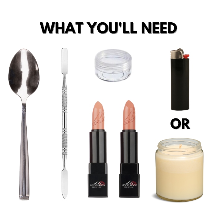 Spoon, candle, ligher and lipsticks