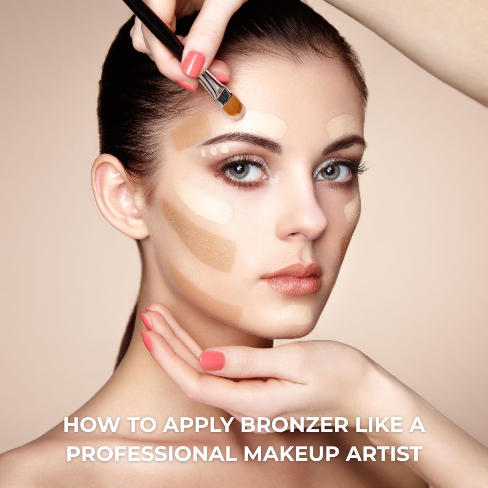 Makeup artist applying bronzer to ladies face