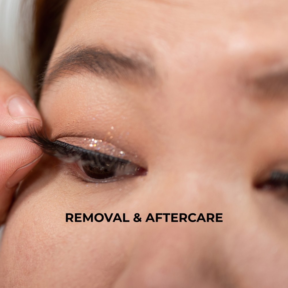 Girl removing lash strip and aftercare
