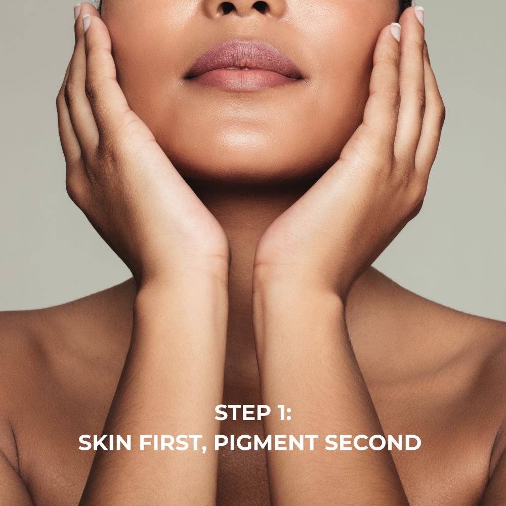 Lady holding her clean face ready for foundation