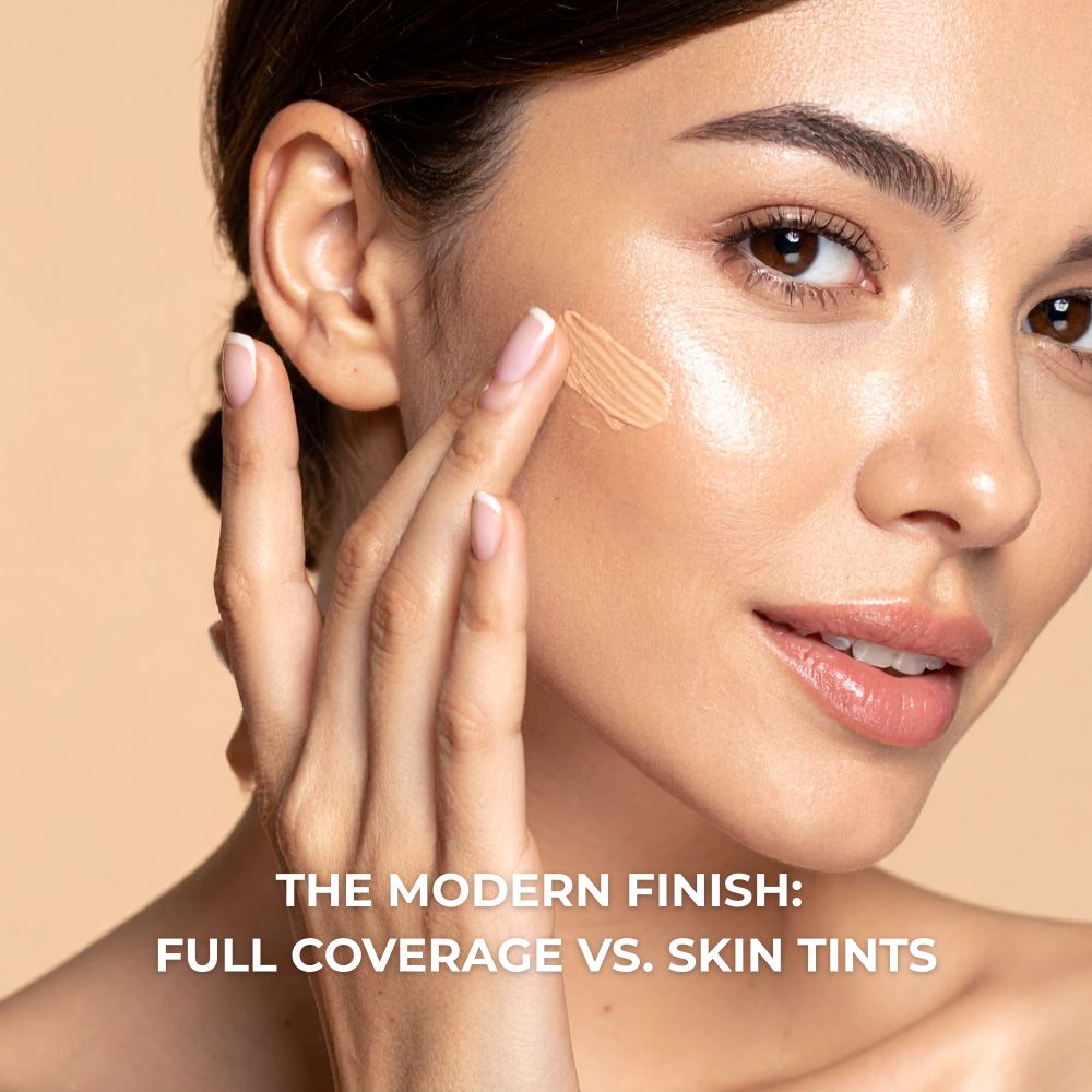 Lady applying foundation