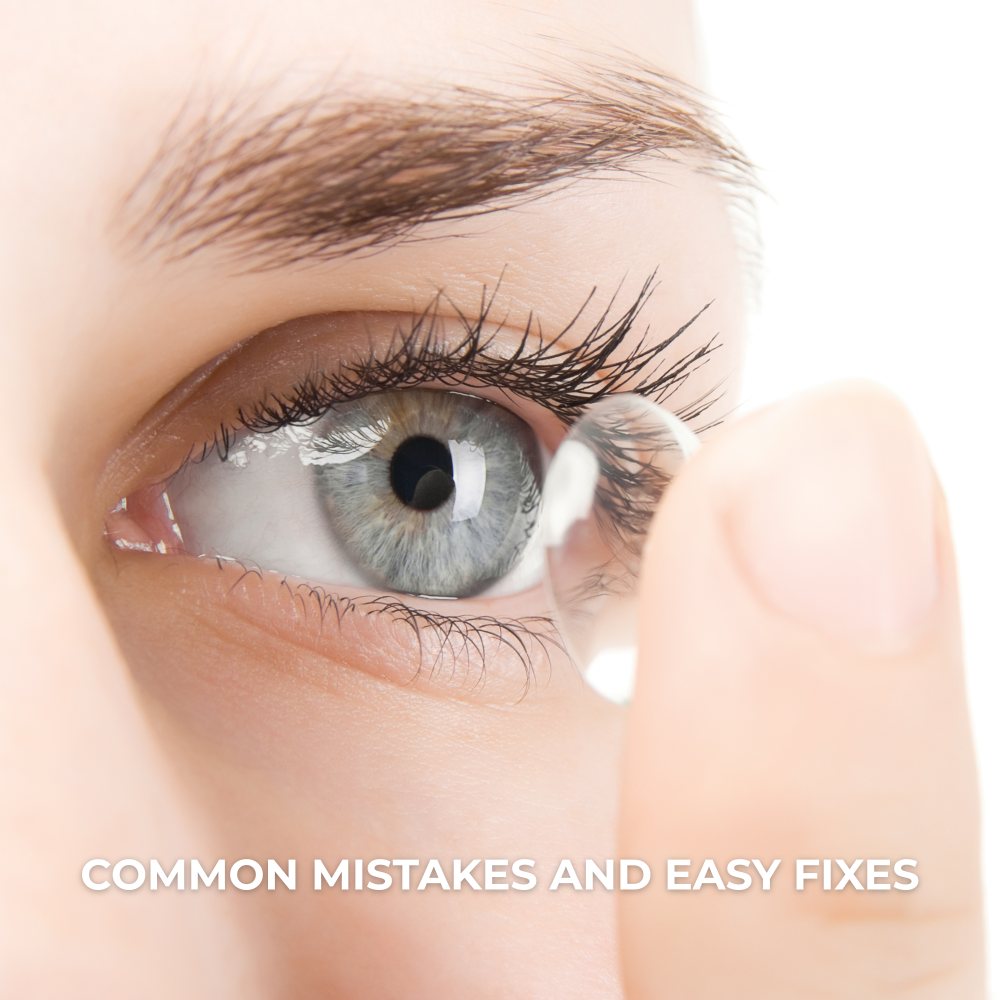 Close up of eye and common mistakes text