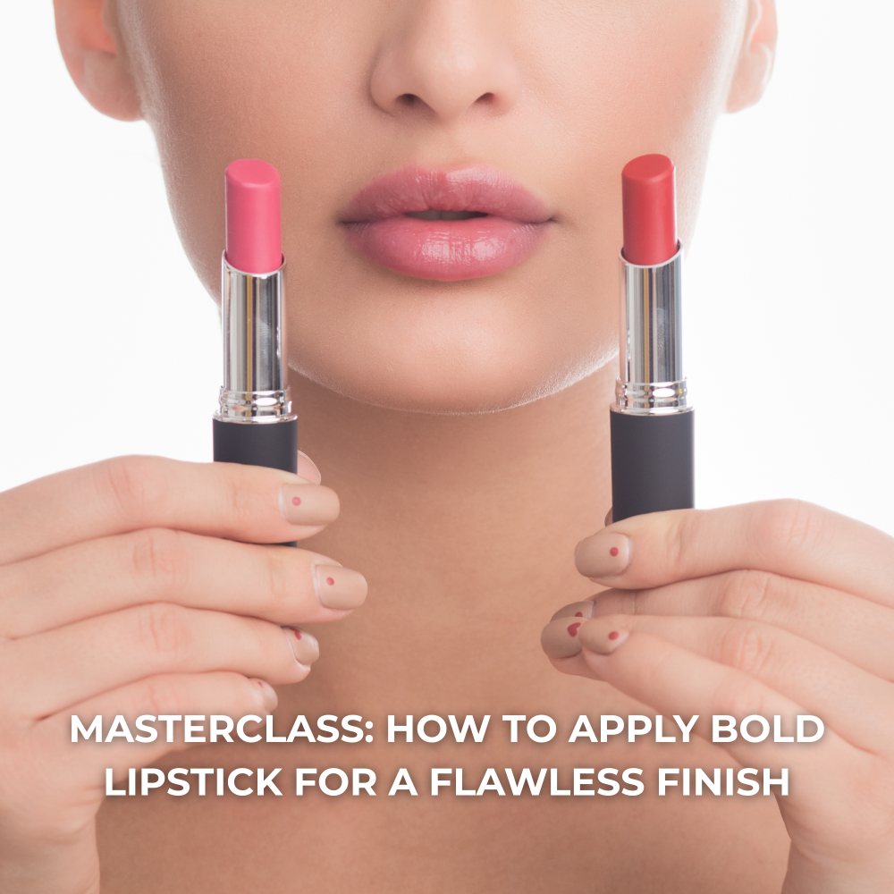 Close up of lady holding 2 different lipstick shades