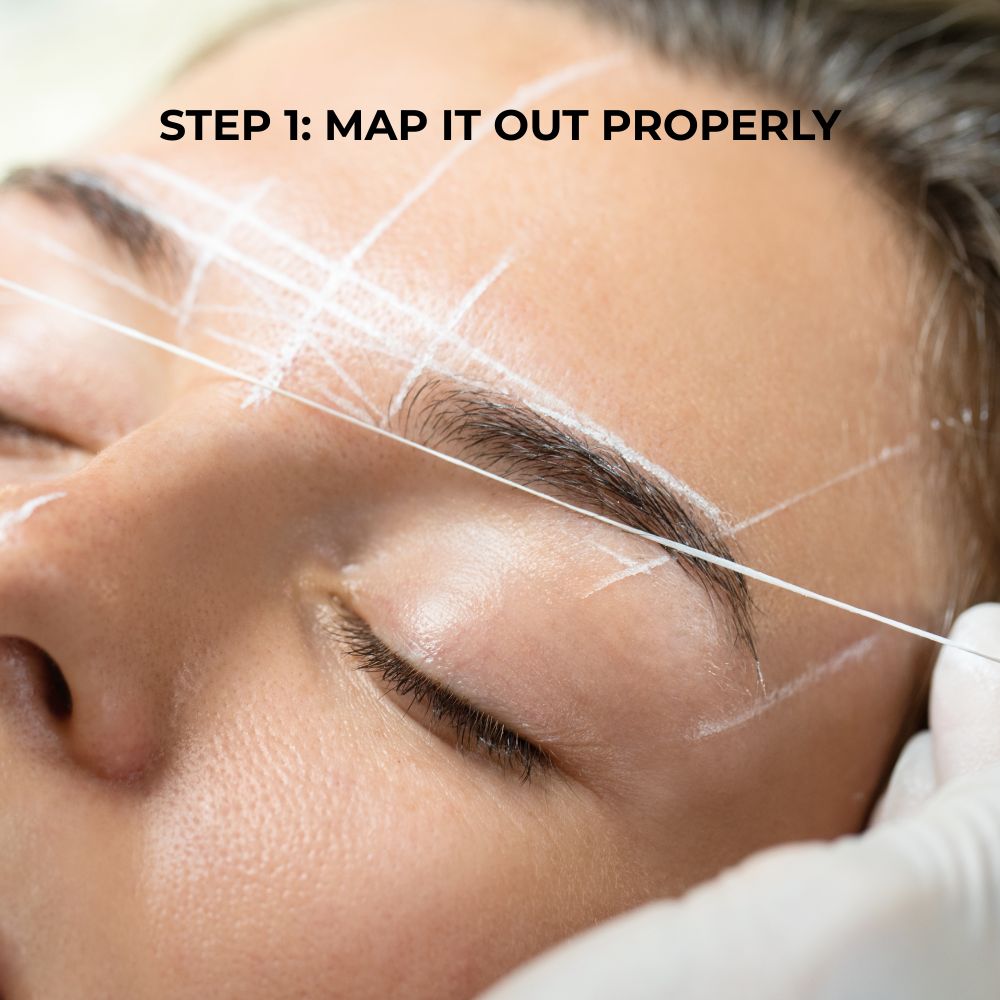 Step 1: eyebrows being mapped out