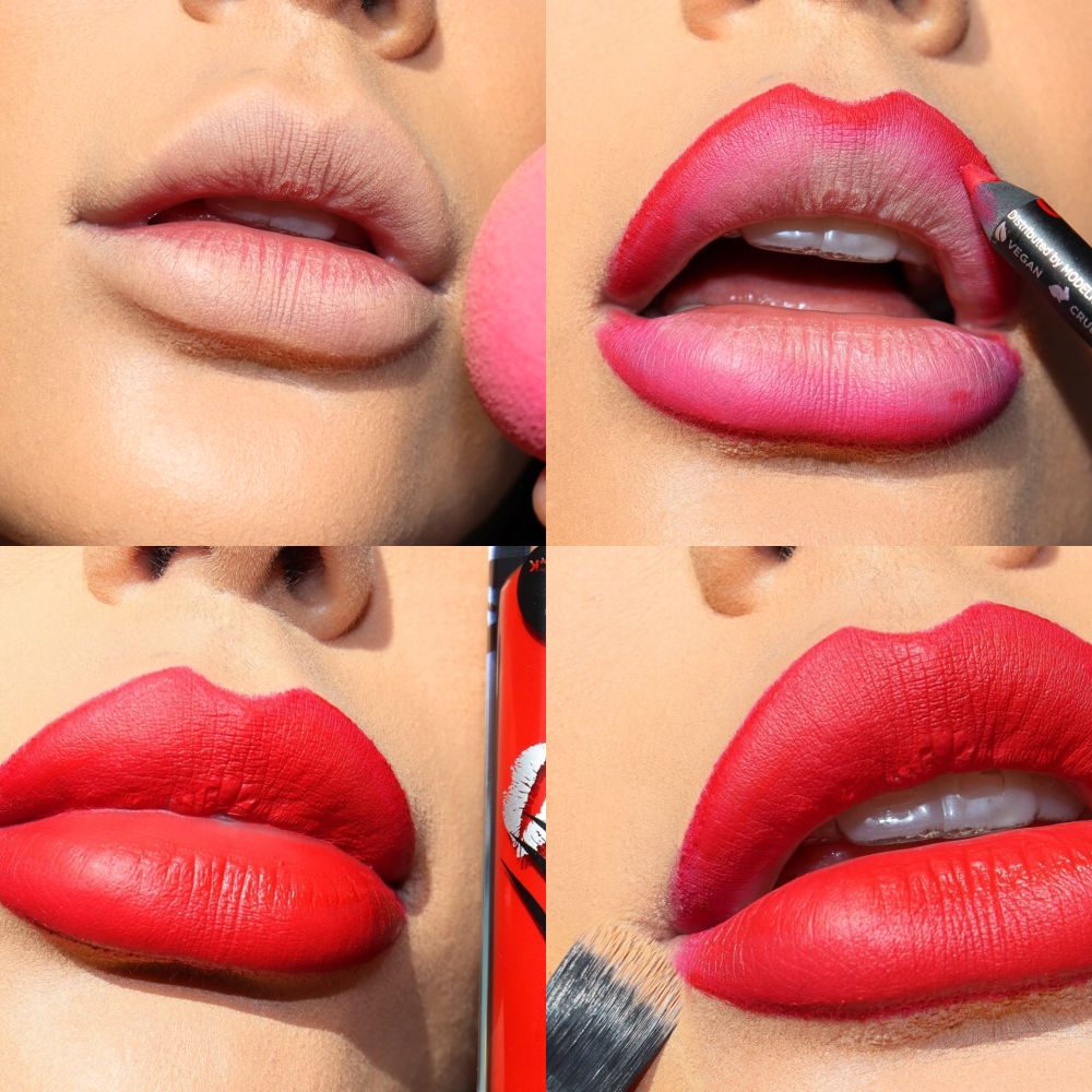 Red lipstick application process