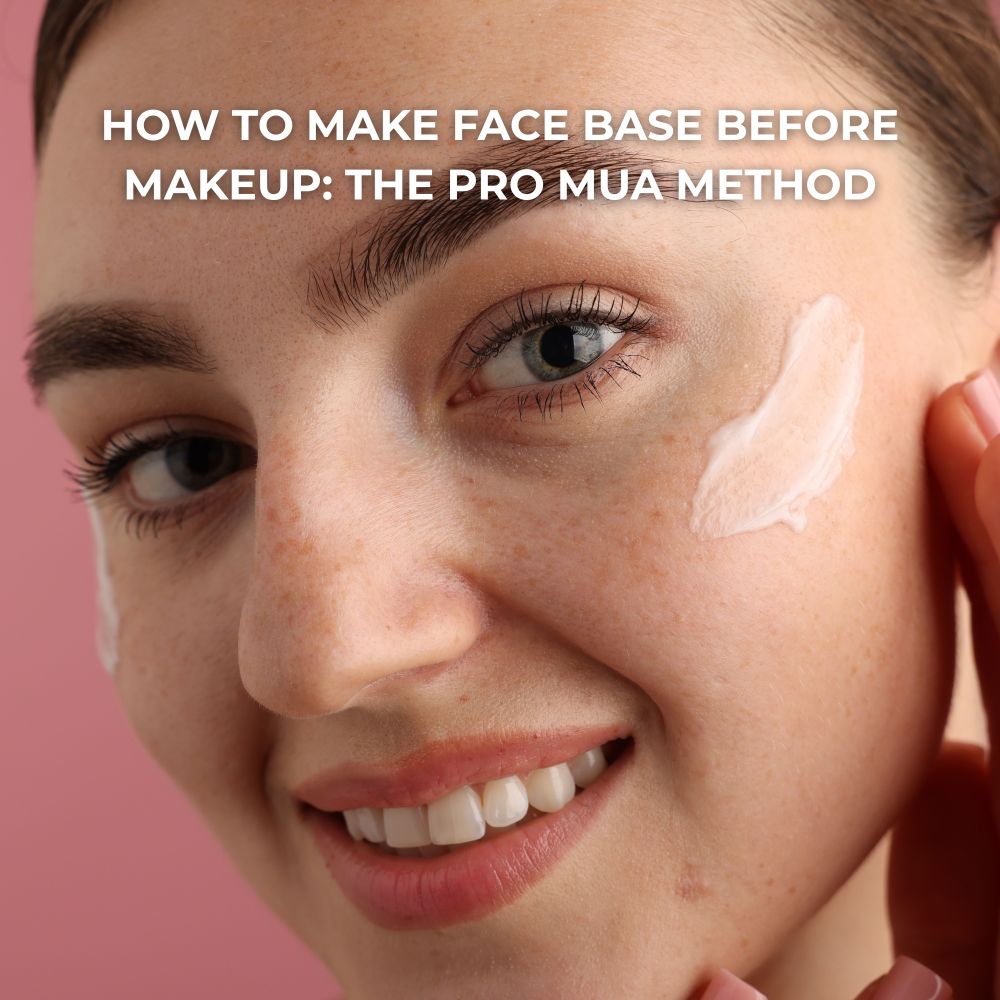 Professional makeup artist preparing face base before foundation application