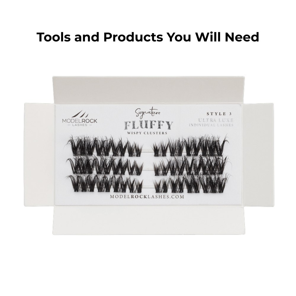 Fluffy lashes. Tools and products you will need.