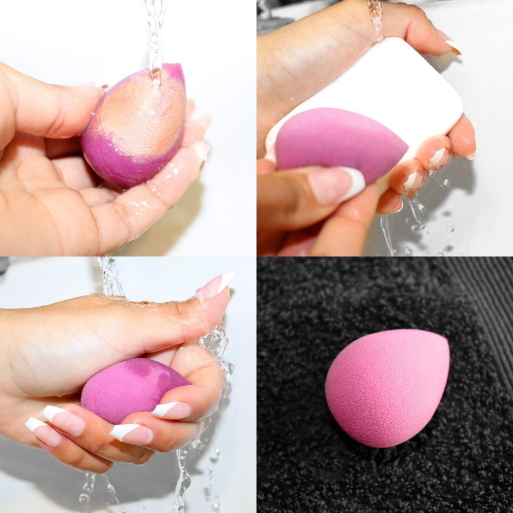 Hands washing makeup sponge