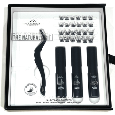 LASH PLAY - DIY STARTER KIT - The Naturals Kit - Style  ONE - 24 x Clusters + Bond-Sealer-Remover Gel-Lash Applicator
