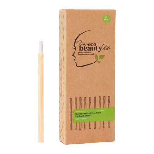 A - MY ECO BEAUTY KIT - Bamboo Disposable White Nylon Fiber Lip Brush Wands 25pk