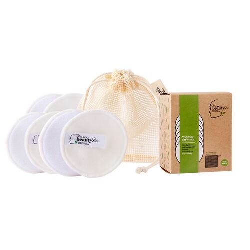 MY ECO BEAUTY KIT - THIN BAMBOO Cotton - RE-USABLE Makeup remover pads  -  'WHITE' 6pk  Includes 'BONUS' cotton wash bag