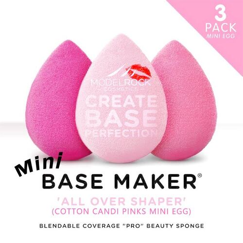 PRO 3pk - Base Maker® Beauty Sponge - MIXED COLOURS (Hot Pink + Candi Pink + Baby Pink) - 'Mini Eggs'